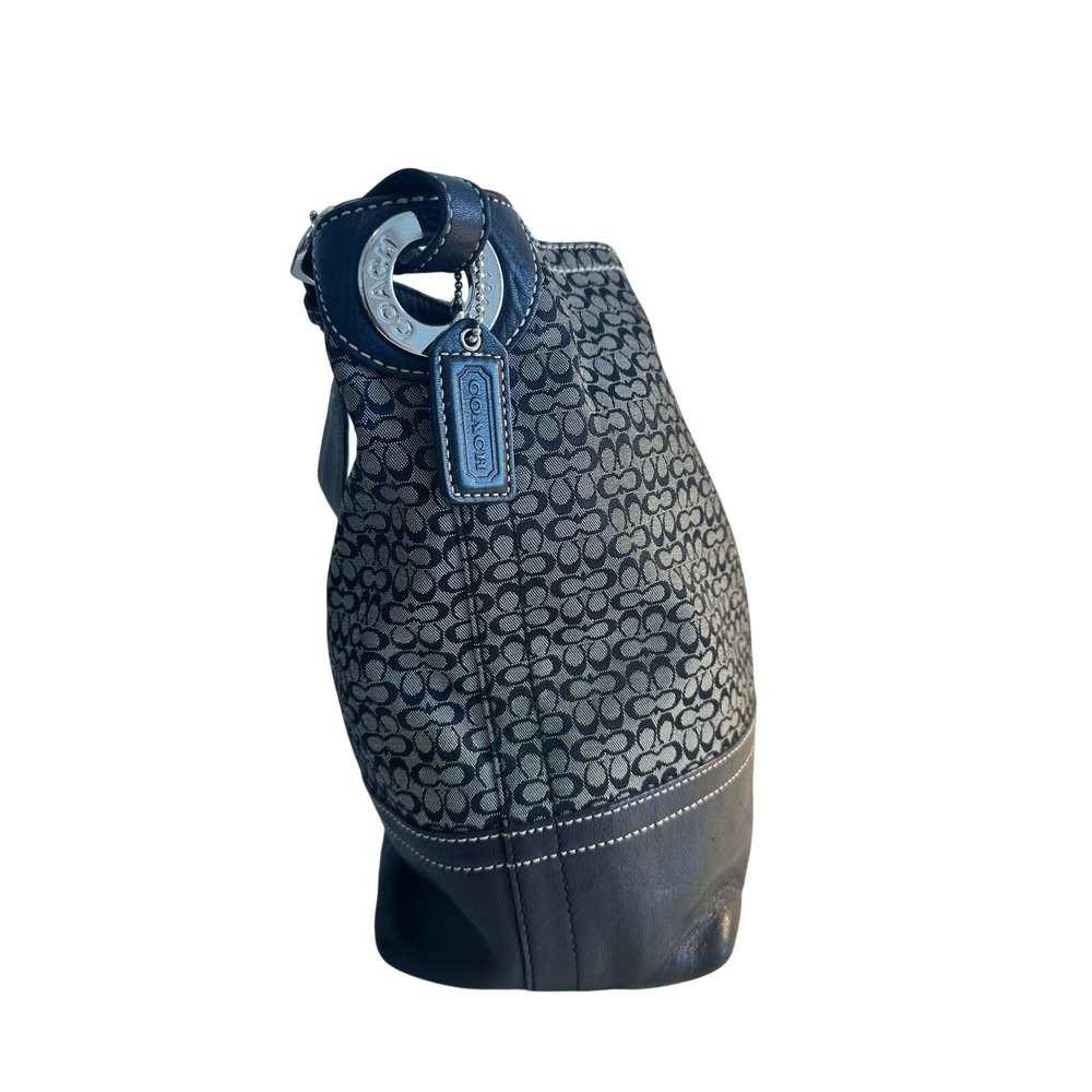 Coach F11666 Signature Jacquard Hobo Shoulder Bag Black Grey Leather Trim - Picture 7 of 16